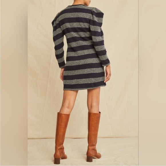 Amour Very Rosemary Stripe Puff Shoulder Long Sleeve Wool Blend Dress NWT Size S - Picture 3 of 12